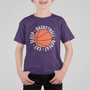 Basketball Lover T Shirt For Kid Eat Sleep Basketball Repeat TS11 Purple Print Your Wear