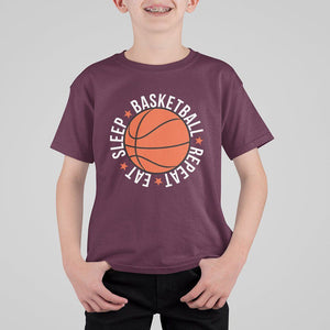 Basketball Lover T Shirt For Kid Eat Sleep Basketball Repeat TS11 Maroon Print Your Wear