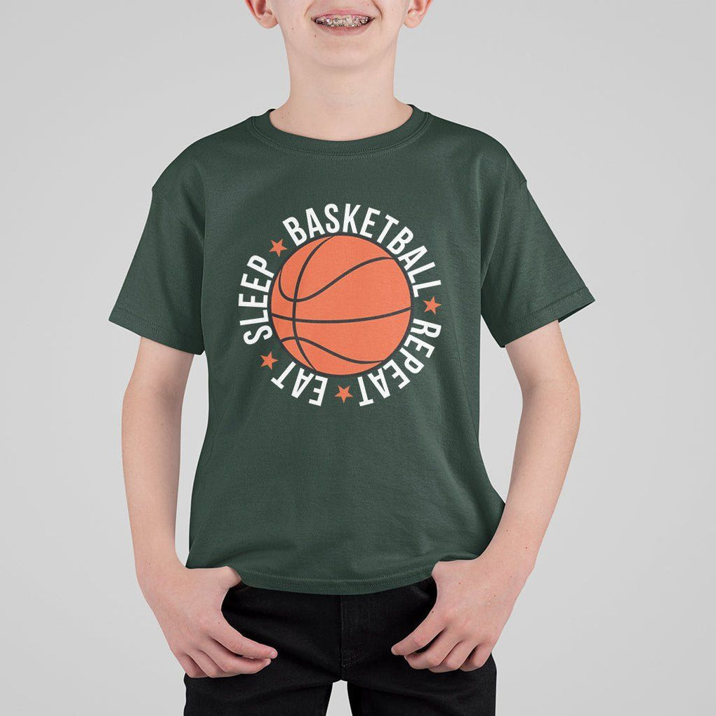 Basketball Lover T Shirt For Kid Eat Sleep Basketball Repeat TS11 Dark Forest Green Print Your Wear