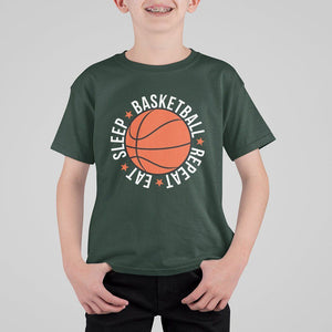Basketball Lover T Shirt For Kid Eat Sleep Basketball Repeat TS11 Dark Forest Green Print Your Wear