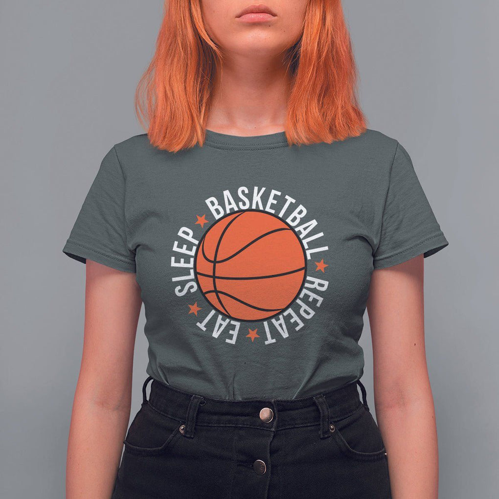 Basketball Lover T Shirt For Women Eat Sleep Basketball Repeat TS11 Dark Heather Print Your Wear