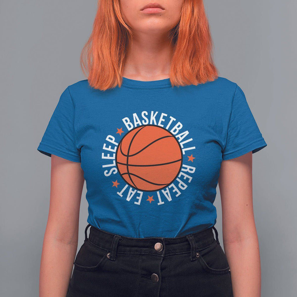 Basketball Lover T Shirt For Women Eat Sleep Basketball Repeat TS11 Royal Blue Print Your Wear