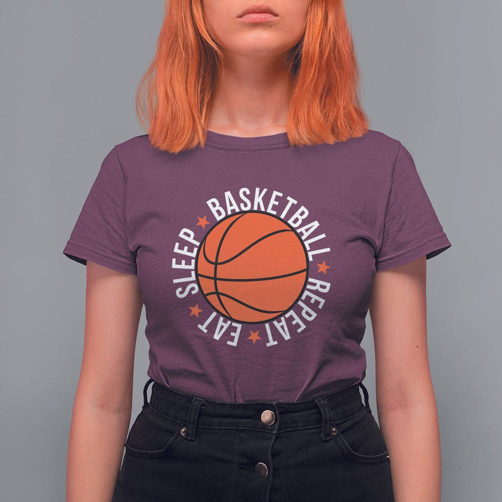 Basketball Lover T Shirt For Women Eat Sleep Basketball Repeat TS11 Maroon Print Your Wear
