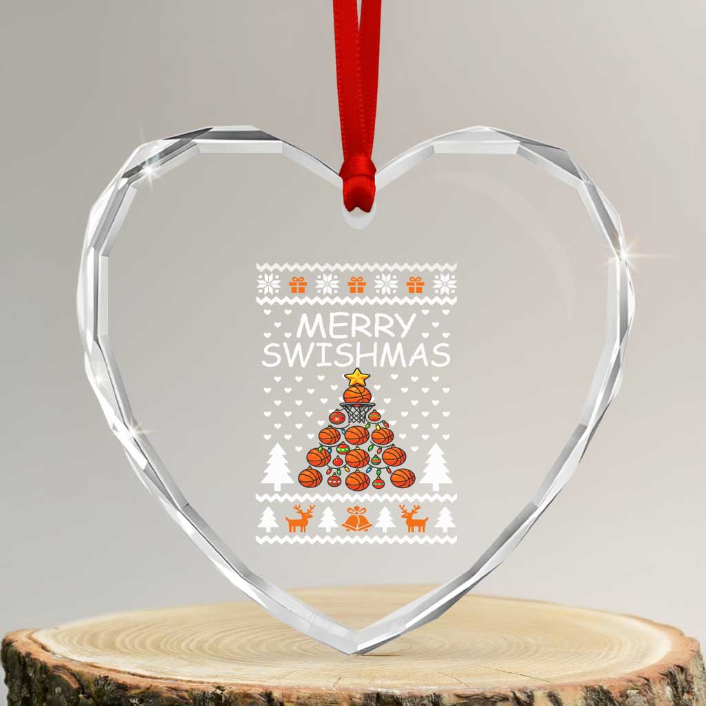 Basketball Merry Swishmas Heart Crystal Glass Ornament Xmas Tree Sports TS12 Transparent Glass 3'' Heart Print Your Wear
