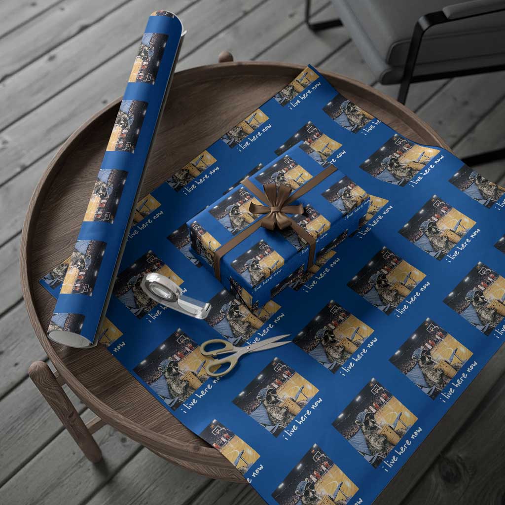 Basketball Raccoon I Live Here Now Wrapping Paper Roll Funny Trash Panda Drinking Iced Coffee Basketball Court TS11 Blue Print Your Wear