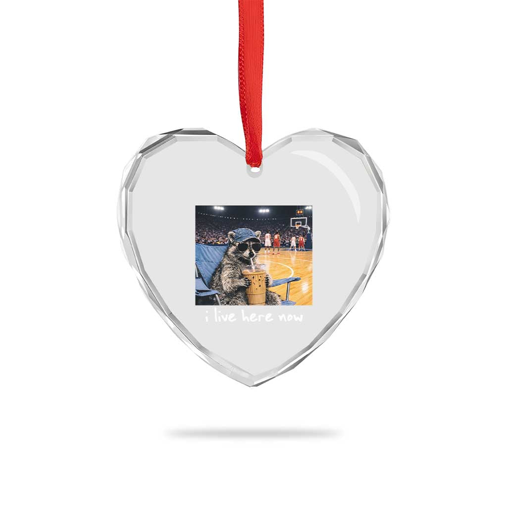 Basketball Raccoon I Live Here Now Heart Crystal Glass Ornament Funny Trash Panda Drinking Iced Coffee Basketball Court TS11 Print Your Wear