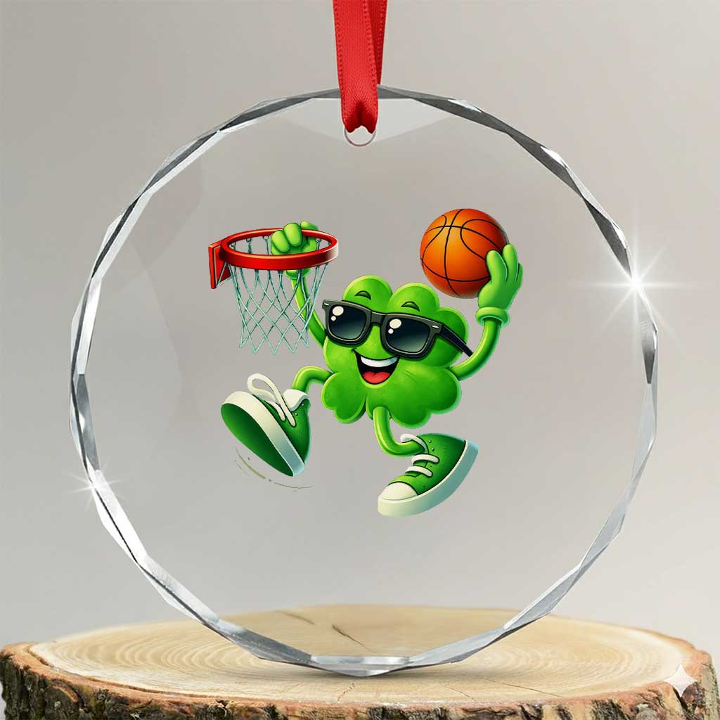 Basketball St Patricks Day Crystal Glass Ornament Cute Irish Shamrock Playing Basketball Player Team Boys TS10 Transparent Glass 3'' Circle Print Your Wear
