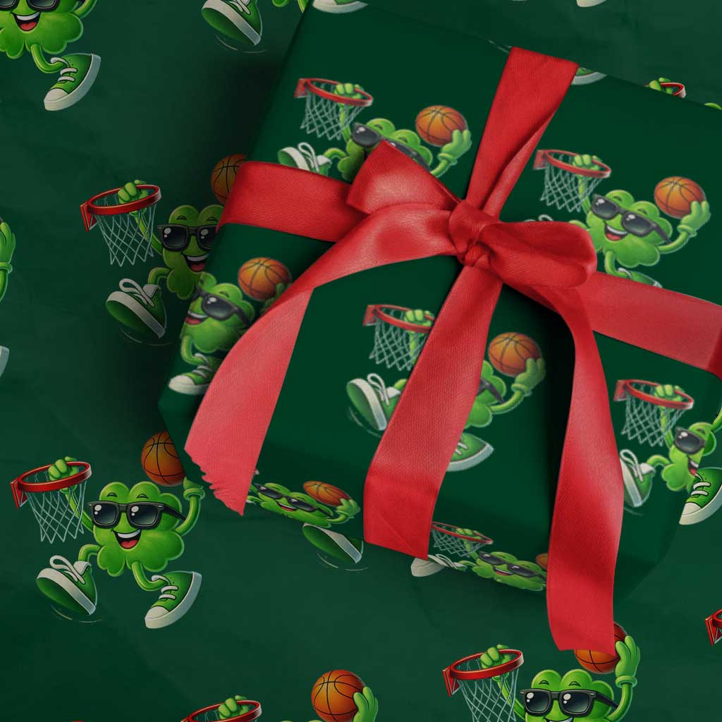 Basketball St Patricks Day Wrapping Paper Roll Cute Irish Shamrock Playing Basketball Player Team Boys TS10 Green Print Your Wear