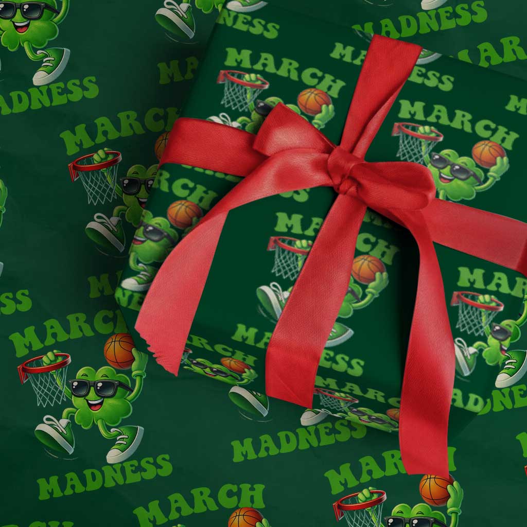 Basketball St Patricks Day Wrapping Paper Roll Mad Madness Irish Shamrock Playing Basketball Player Team Boys TS10 Green Print Your Wear