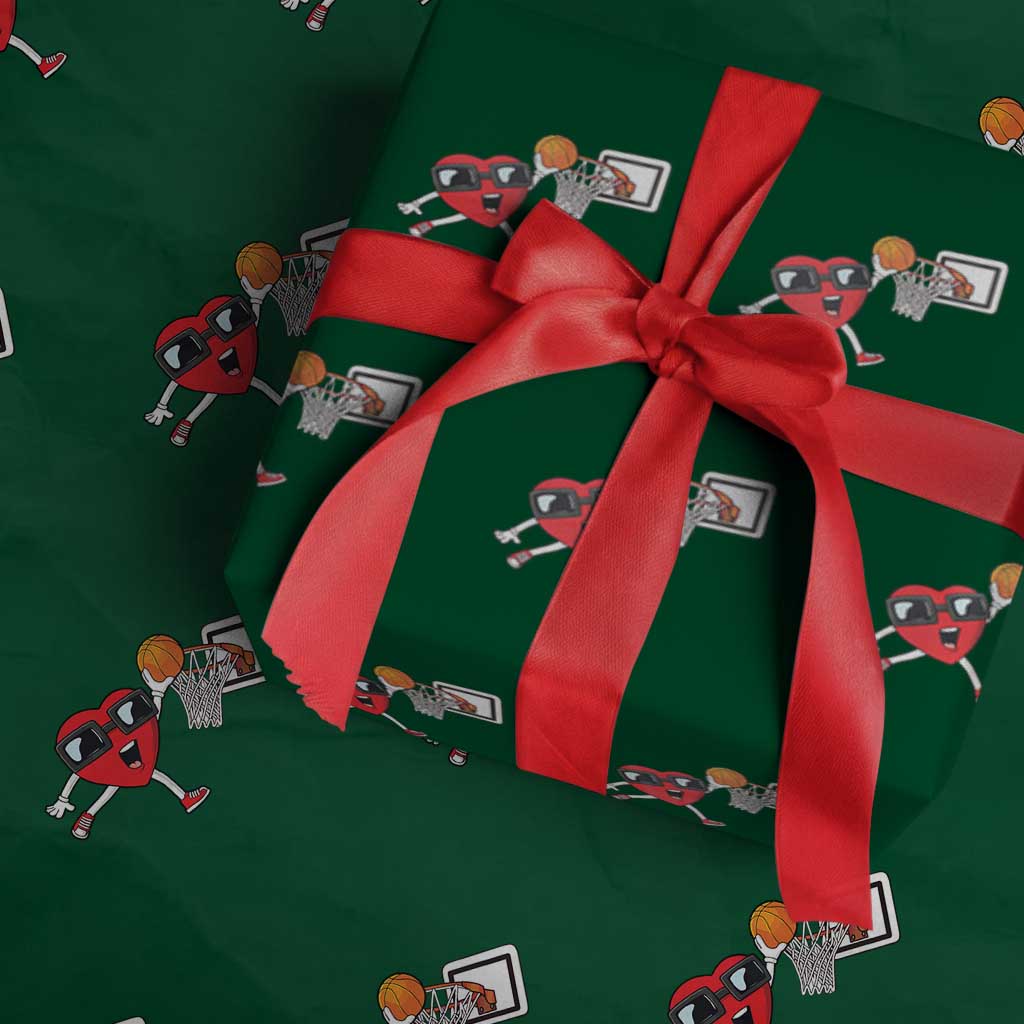 Basketball Valentines Wrapping Paper Roll Cute Red Heart Playing Basketball Player Team Boys TS10 Green Print Your Wear