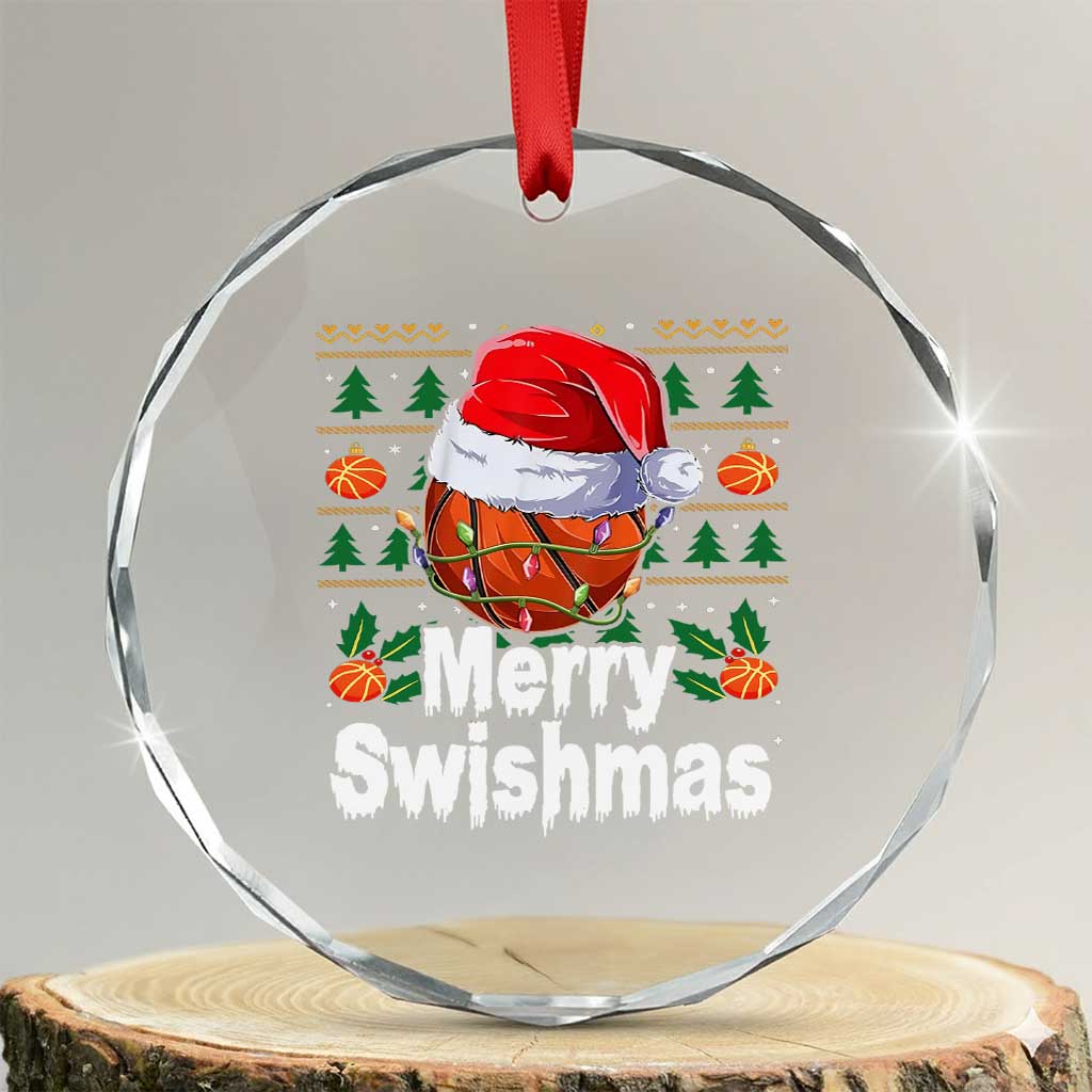 Basketball Xmas Crystal Glass Ornament Funny Merry Swishmas Sports TS12 Transparent Glass 3'' Circle Print Your Wear