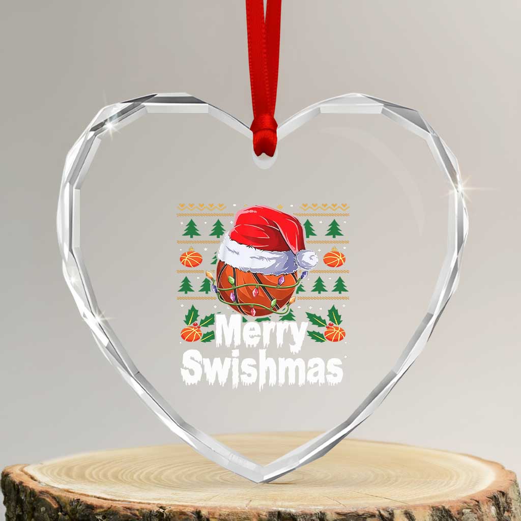 Basketball Xmas Heart Crystal Glass Ornament Funny Merry Swishmas Sports TS12 Transparent Glass 3'' Heart Print Your Wear