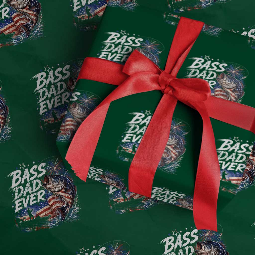 Bass Dad Ever Fishing Wrapping Paper Roll Patriotic Dad Birthday 4th Of July Gifts