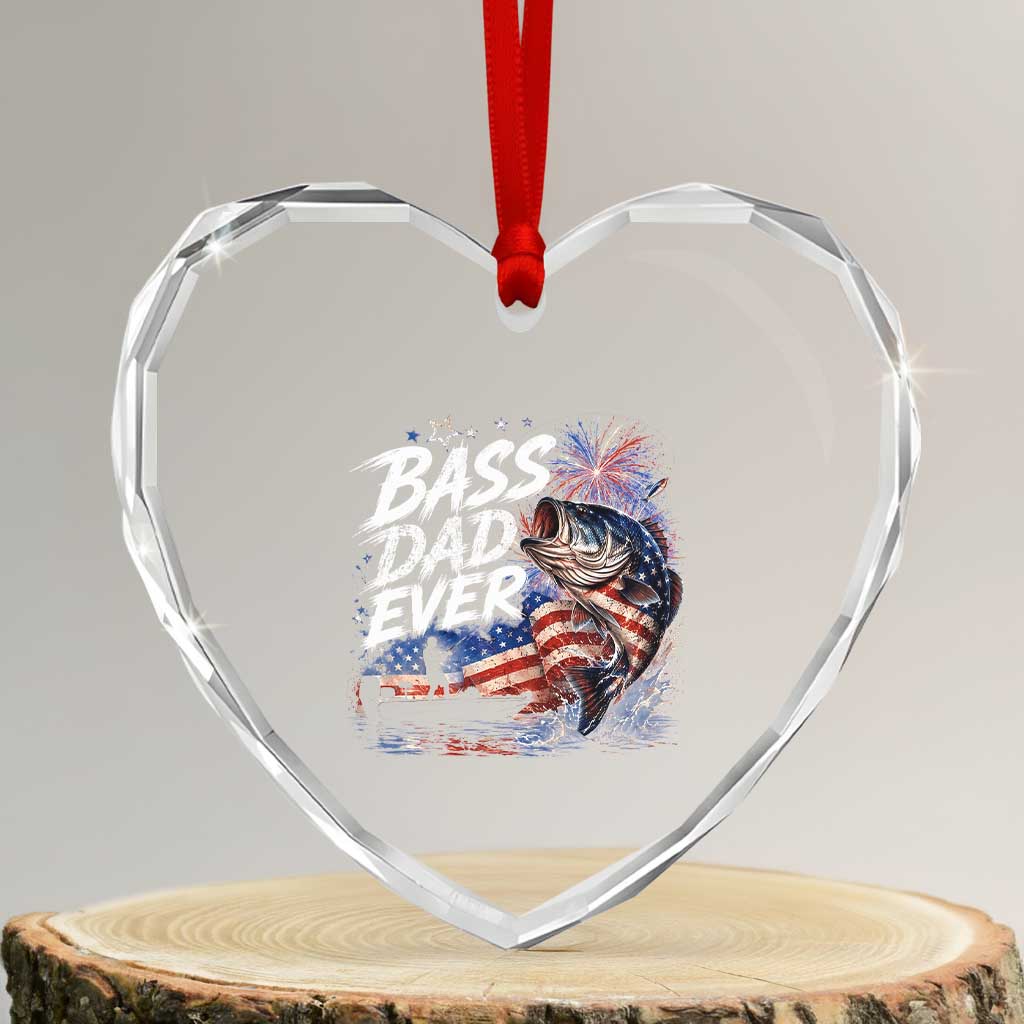 Bass Dad Ever Fishing Heart Crystal Glass Ornament Patriotic Dad Birthday 4th Of July Gifts TS14 Transparent Glass 3'' Heart Print Your Wear