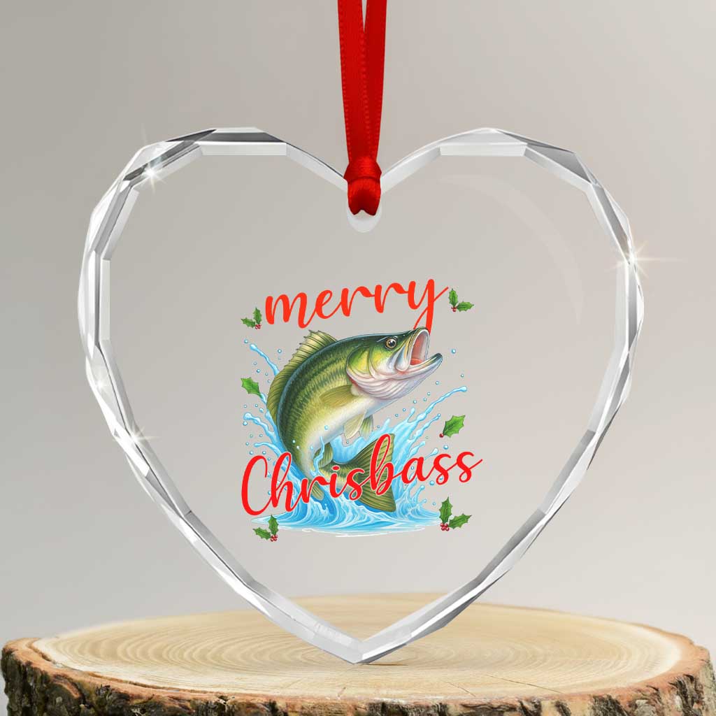 Bass Fish Christmas Heart Crystal Glass Ornament Merry Chrisbass TS14 Transparent Glass 3'' Heart Print Your Wear