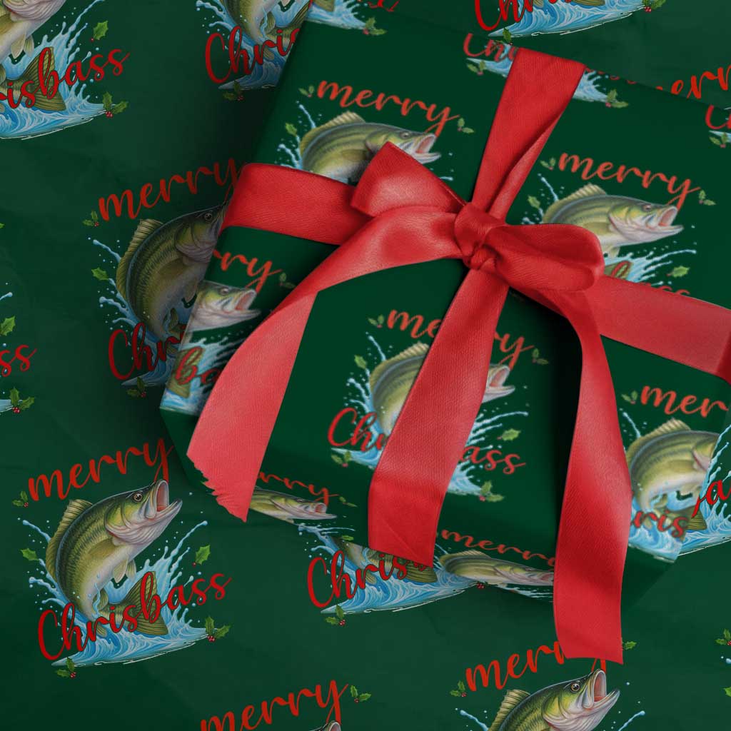 Bass Fish Christmas Wrapping Paper Roll Merry Chrisbass TS14 Green Print Your Wear