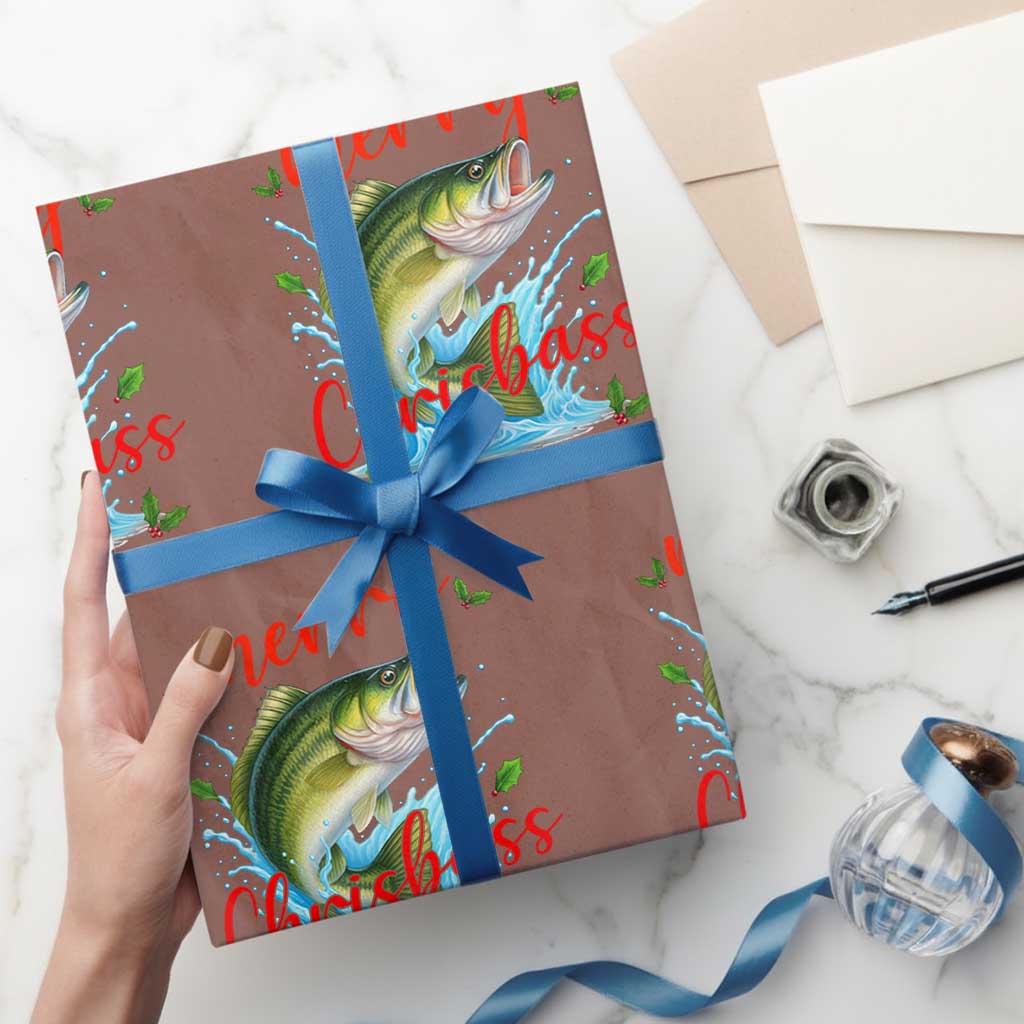 Bass Fish Christmas Wrapping Paper Roll Merry Chrisbass TS14 Mocha Print Your Wear