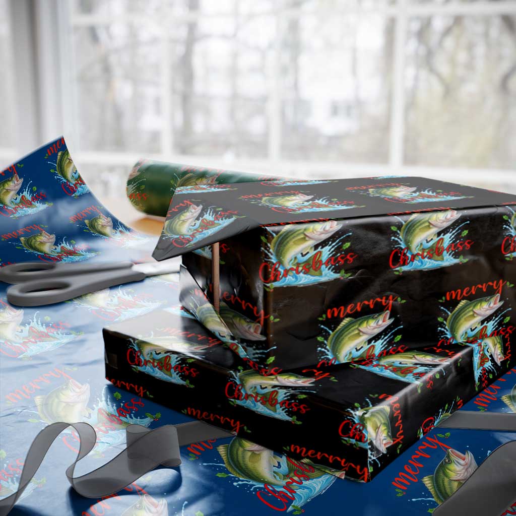 Bass Fish Christmas Wrapping Paper Roll Merry Chrisbass TS14 Black Print Your Wear