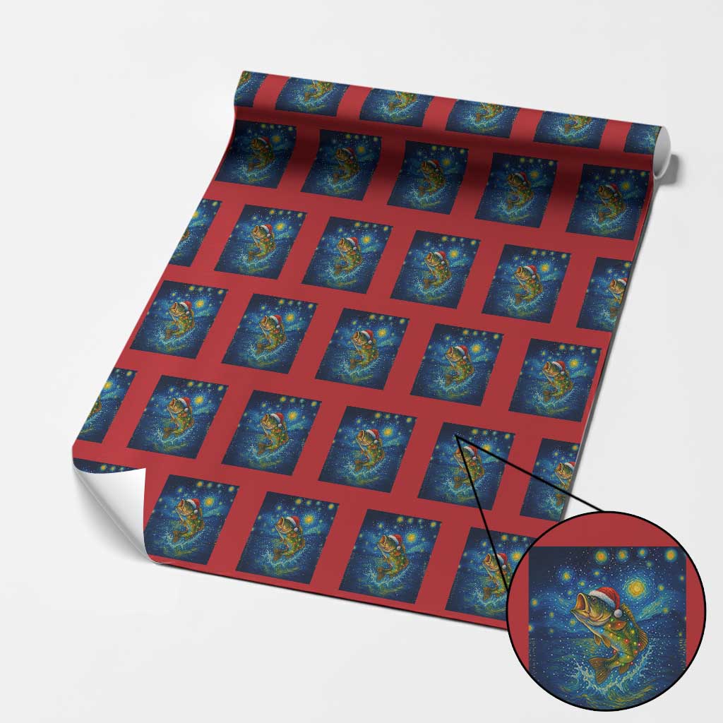 Bass Fish Xmas Wrapping Paper Roll Starry Night Fishing Van Gogh TS14 Red Print Your Wear