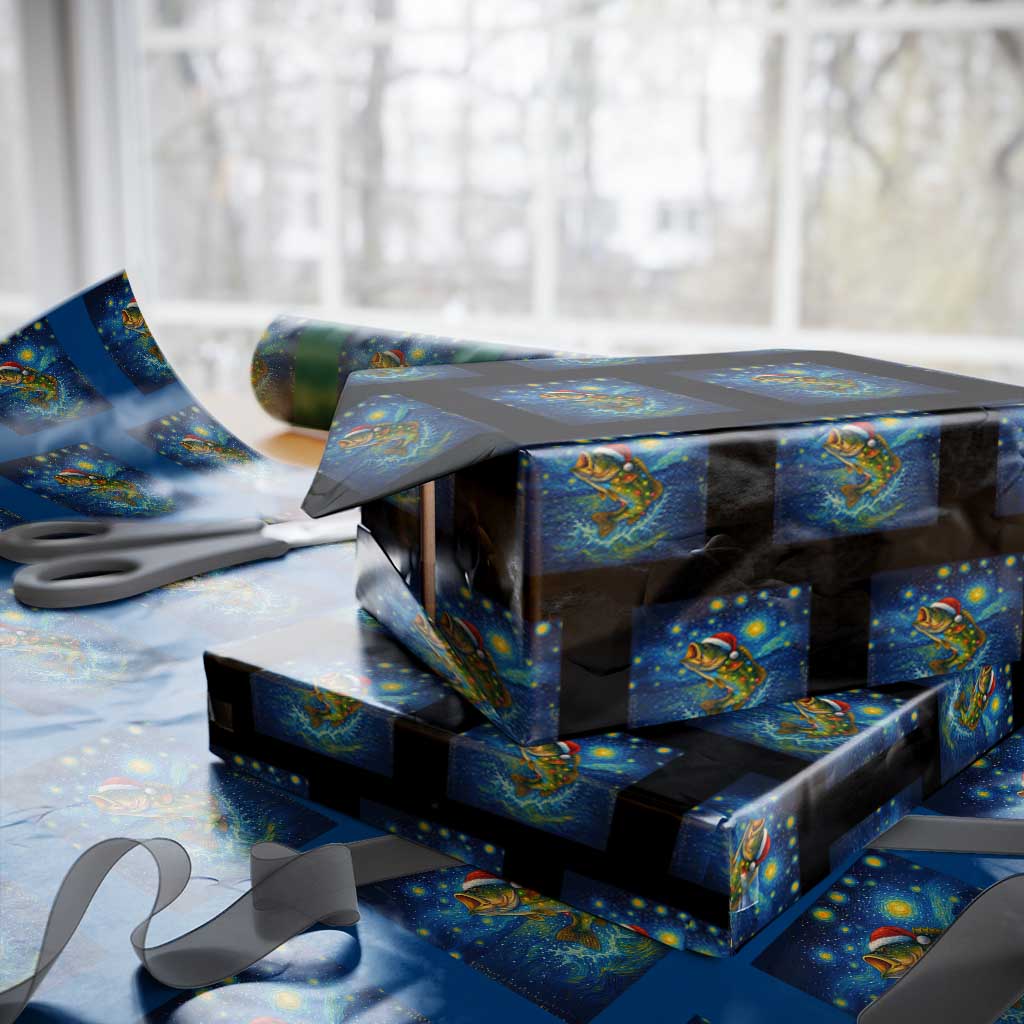 Bass Fish Xmas Wrapping Paper Roll Starry Night Fishing Van Gogh TS14 Black Print Your Wear
