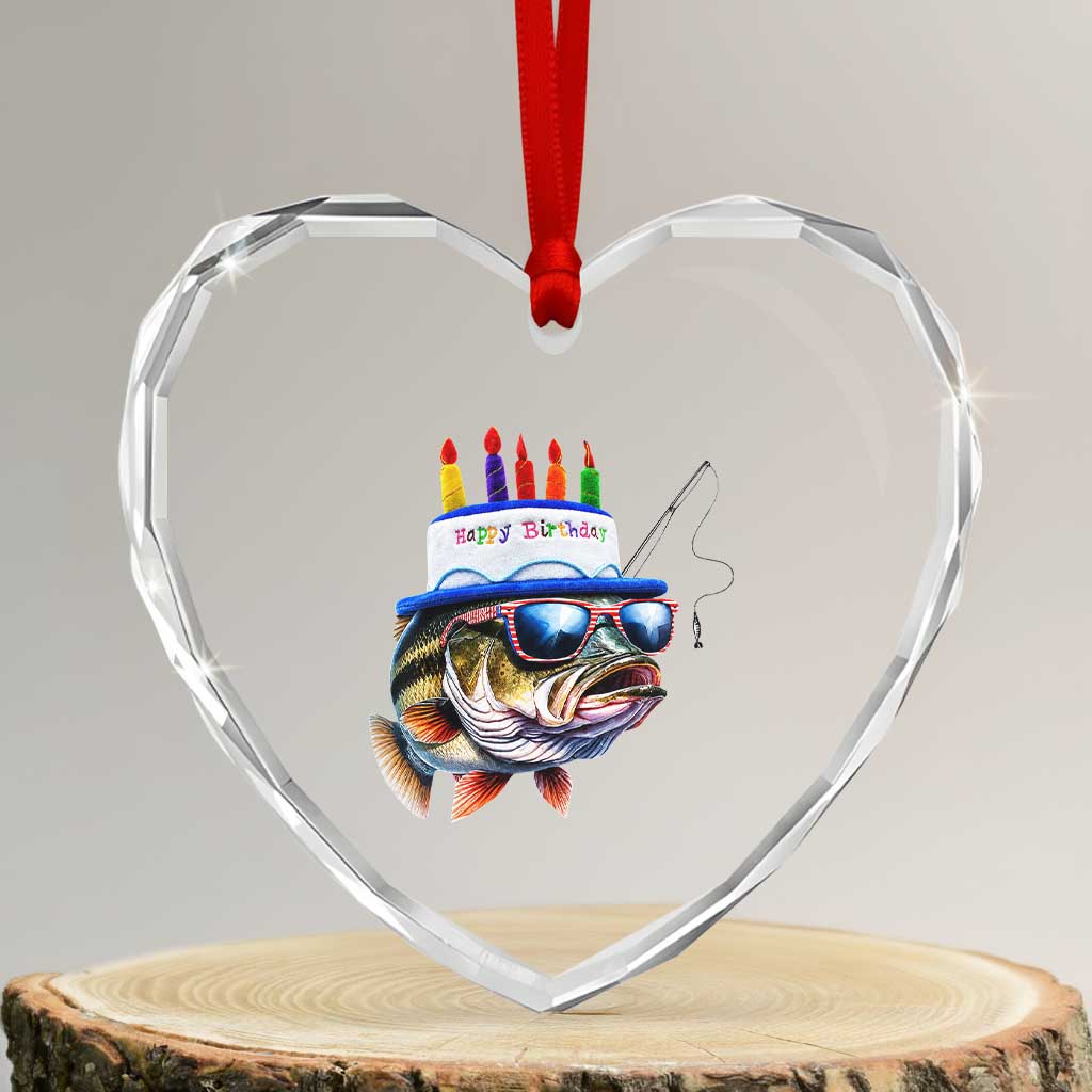 Bass Fishing Birthday Heart Crystal Glass Ornament Fish Party Theme TS10 Transparent Glass 3'' Heart Print Your Wear