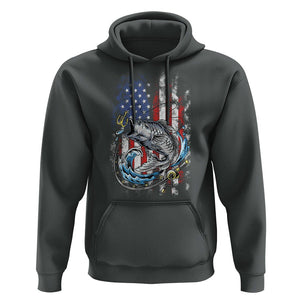 Bass Fishing Hoodie Fish Hook American Flag Angling Fisherman TS02 Dark Heather Print Your Wear