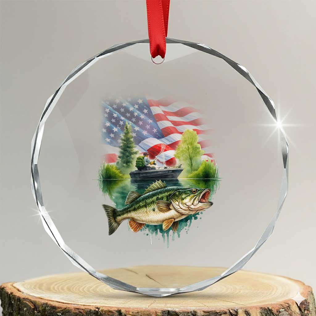 Bass Fishing Patriotic American Flag Crystal Glass Ornament TS14 Transparent Glass 3'' Circle Print Your Wear
