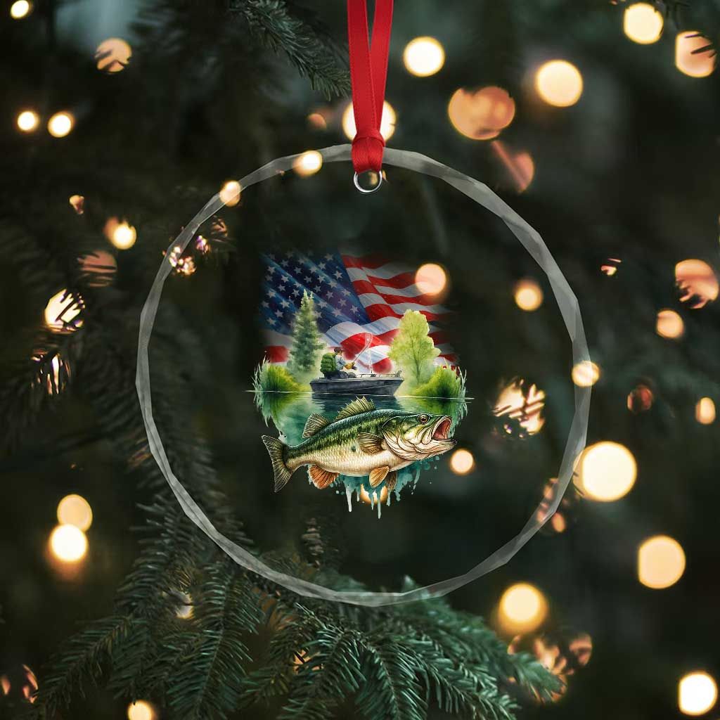 Bass Fishing Patriotic American Flag Crystal Glass Ornament TS14 Print Your Wear