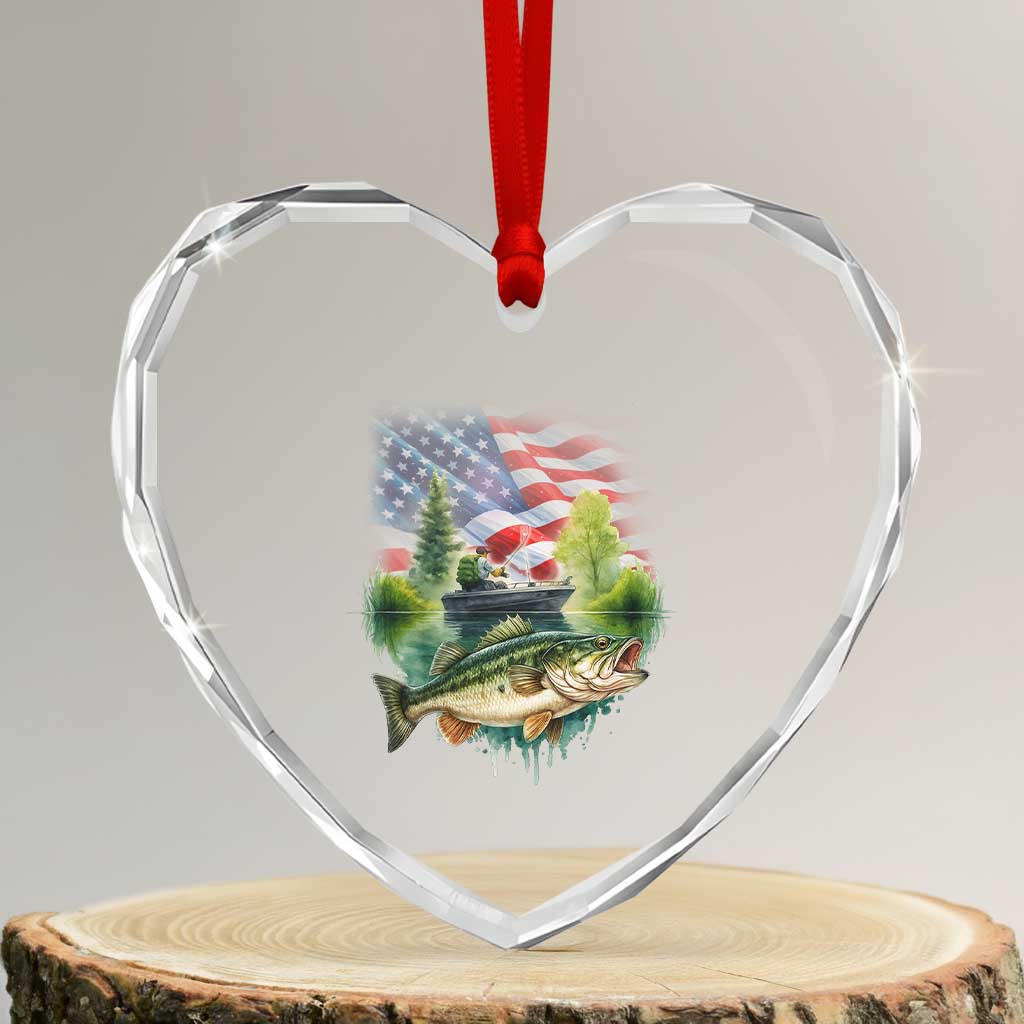 Bass Fishing Patriotic American Flag Heart Crystal Glass Ornament TS14 Transparent Glass 3'' Heart Print Your Wear