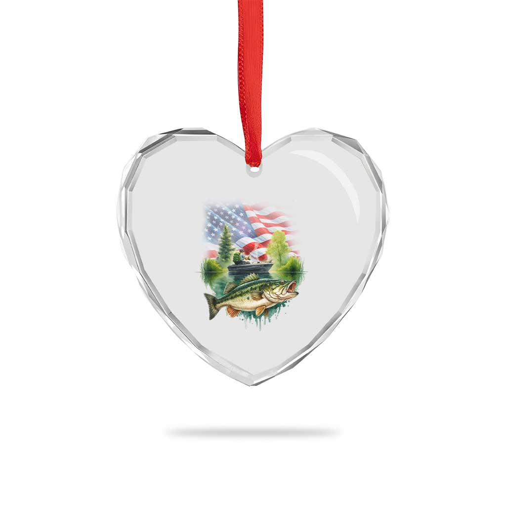 Bass Fishing Patriotic American Flag Heart Crystal Glass Ornament TS14 Print Your Wear