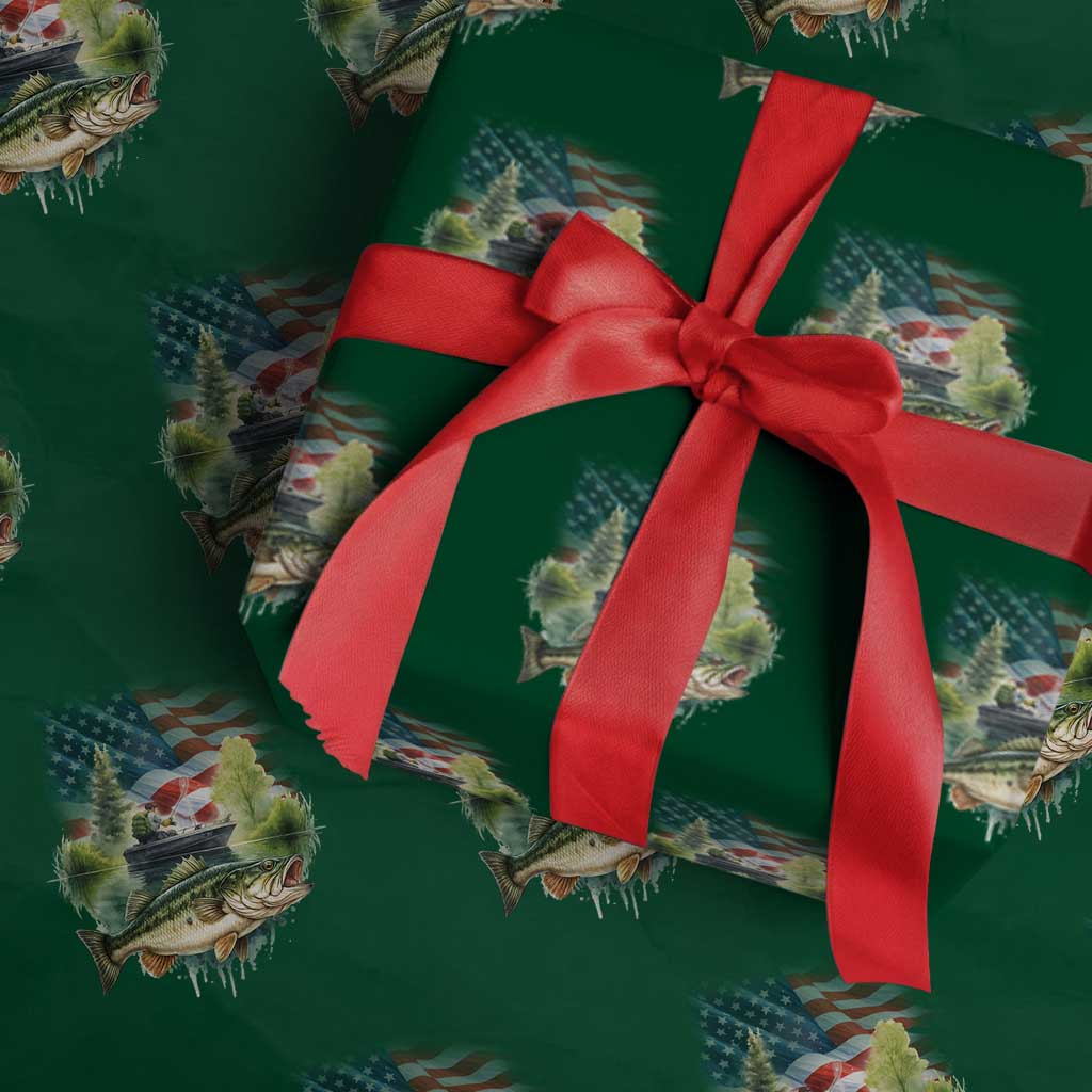 Bass Fishing Patriotic American Flag Wrapping Paper Roll TS14 Green Print Your Wear