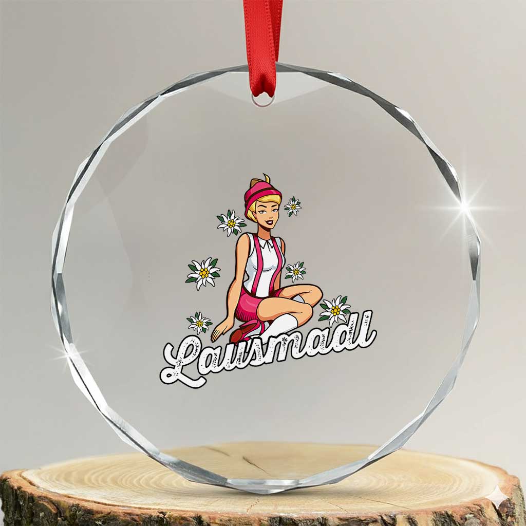 Bavarian Pin Up Girl Lausmadl Crystal Glass Ornament Oktoberfest Edelweiss Flowers TS02 Transparent Glass 3'' Circle Print Your Wear