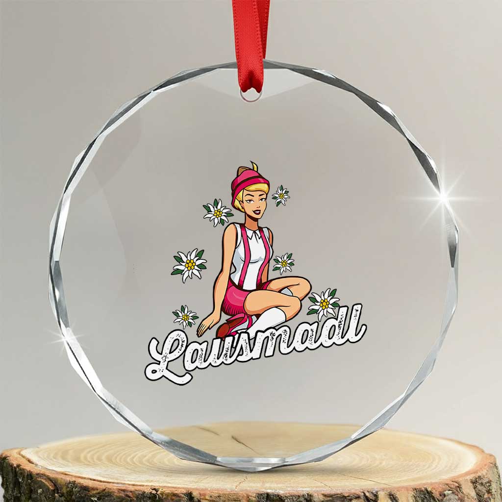 Bavarian Pin Up Girl Lausmadl Crystal Glass Ornament Oktoberfest Edelweiss Flowers TS02 Transparent Glass 3'' Circle Print Your Wear
