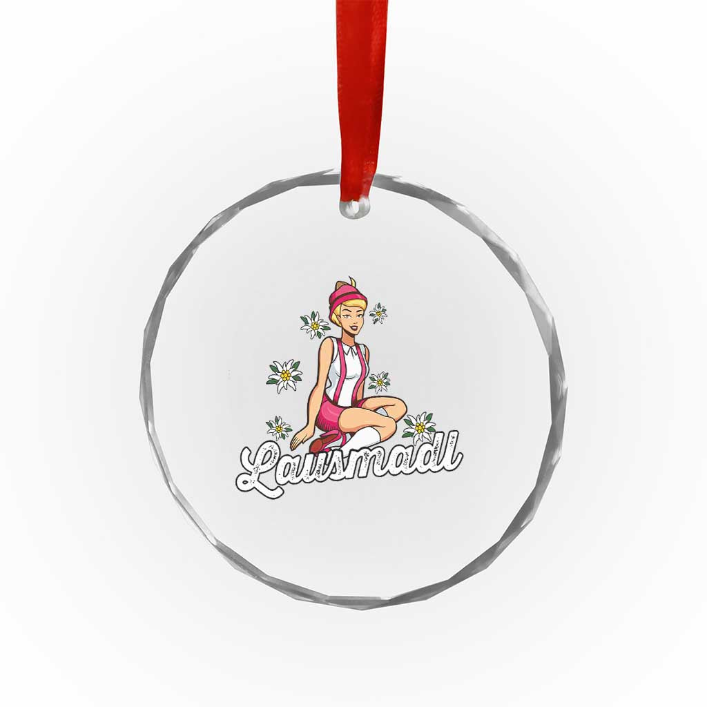 Bavarian Pin Up Girl Lausmadl Crystal Glass Ornament Oktoberfest Edelweiss Flowers TS02 Transparent Glass 3'' Circle Print Your Wear