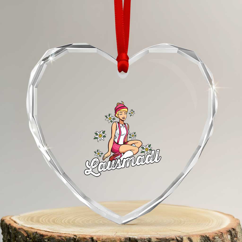 Bavarian Pin Up Girl Lausmadl Heart Crystal Glass Ornament Oktoberfest Edelweiss Flowers TS02 Transparent Glass 3'' Heart Print Your Wear