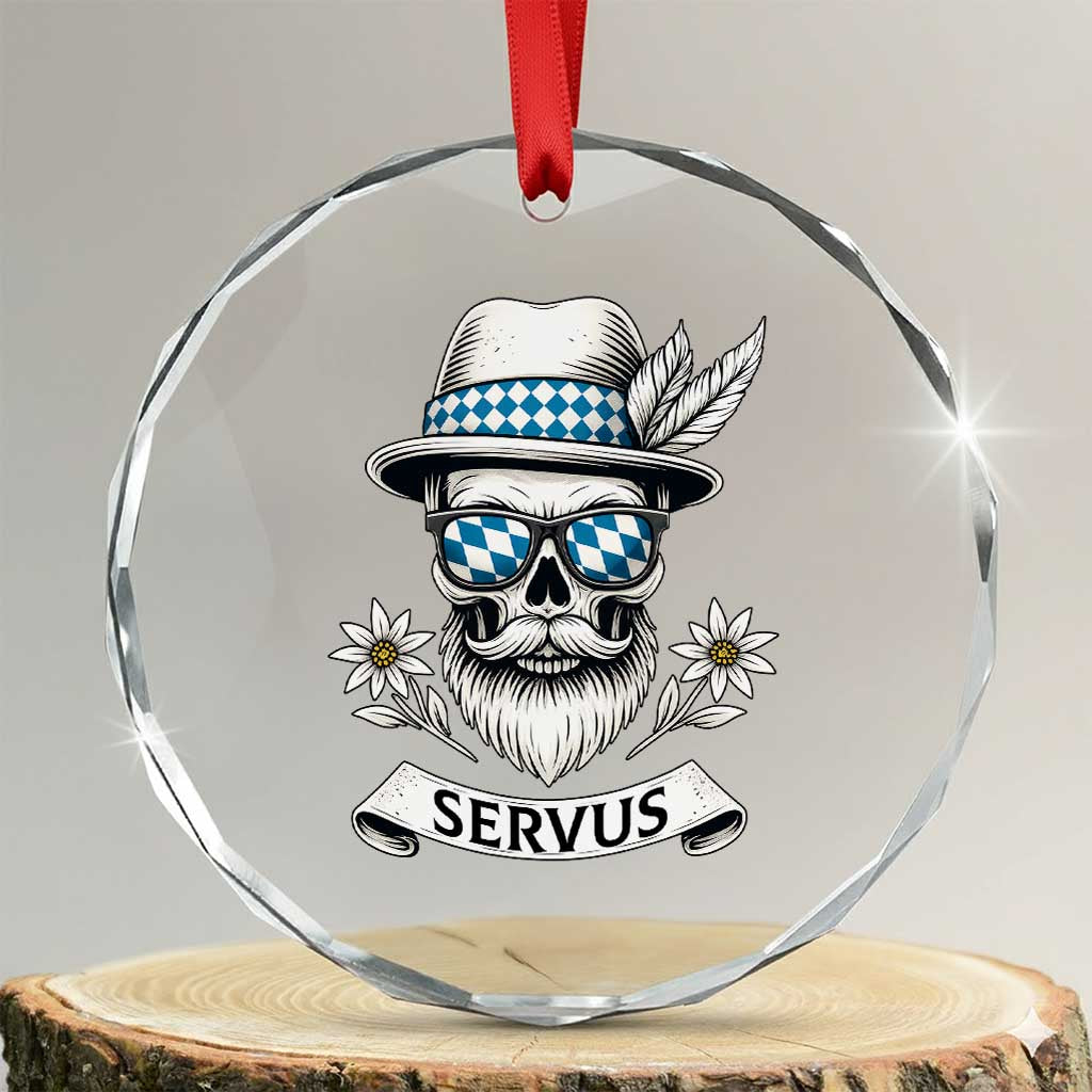 Bavarian Skull Servus Oktoberfest Crystal Glass Ornament Cool Alpine Hat Tyrolean German Tradition Style TS02 Transparent Glass 3'' Circle Print Your Wear