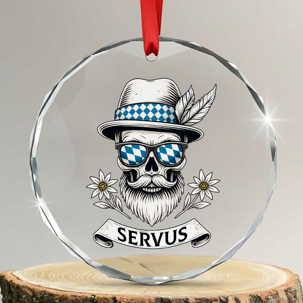 Bavarian Skull Servus Oktoberfest Crystal Glass Ornament Cool Alpine Hat Tyrolean German Tradition Style TS02 Transparent Glass 3'' Circle Print Your Wear