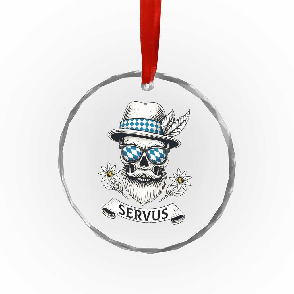 Bavarian Skull Servus Oktoberfest Crystal Glass Ornament Cool Alpine Hat Tyrolean German Tradition Style TS02 Transparent Glass 3'' Circle Print Your Wear