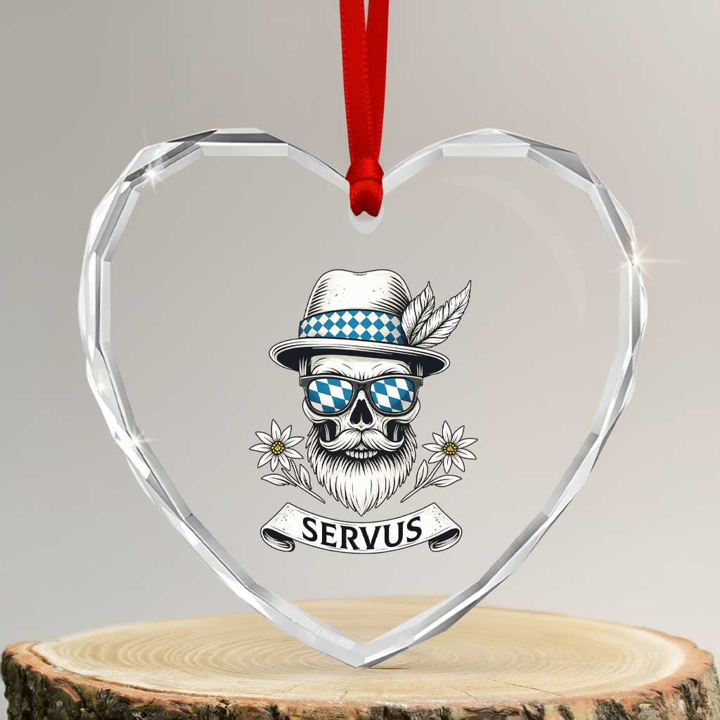 Bavarian Skull Servus Oktoberfest Heart Crystal Glass Ornament Cool Alpine Hat Tyrolean German Tradition Style TS02 Transparent Glass 3'' Heart Print Your Wear