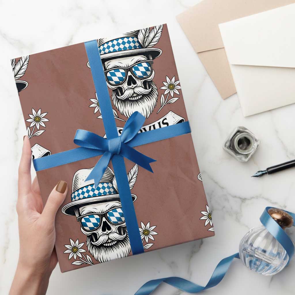 Bavarian Skull Servus Oktoberfest Wrapping Paper Roll Cool Alpine Hat Tyrolean German Tradition Style TS02 Mocha Print Your Wear