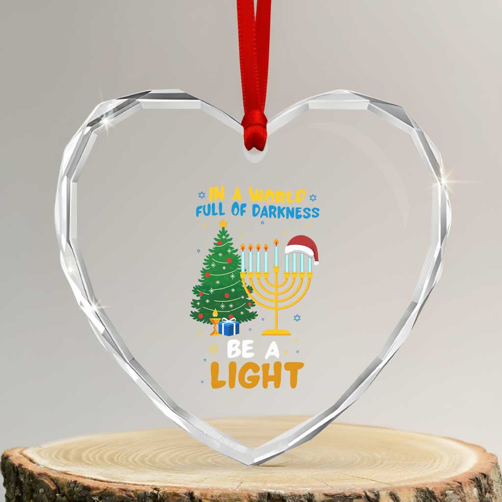 Be A Light Christmas Hanukkah Heart Crystal Glass Ornament Interfaith Family Gift TS12 Transparent Glass 3'' Heart Print Your Wear