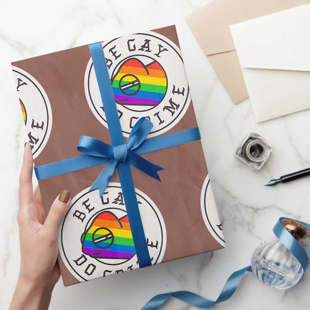 Be Gay Do Crime Rainbow Chameleon LGBTQ Pride Flag Wrapping Paper Roll TS10 Mocha Print Your Wear
