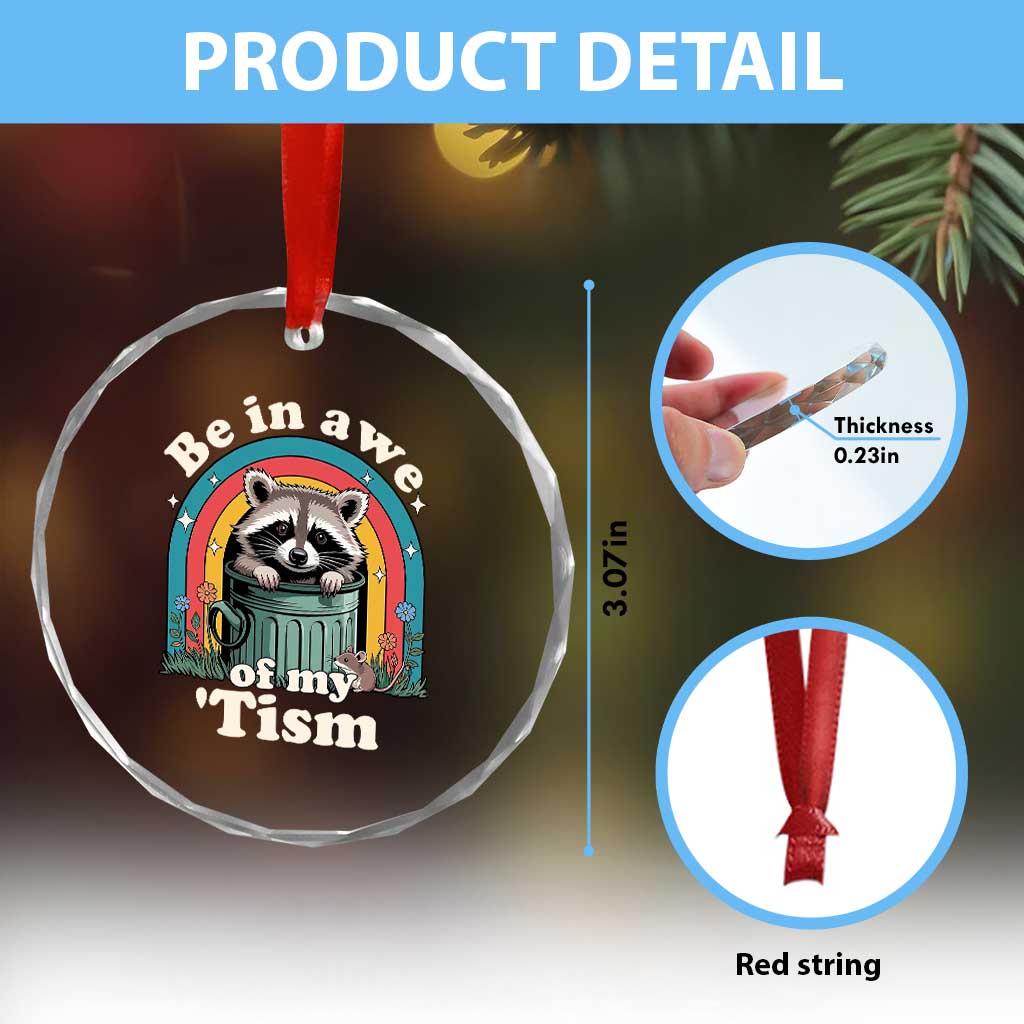 Be in Awe of My Tism Crystal Glass Ornament Funny Raccoon Autism Acceptance TS14 Print Your Wear