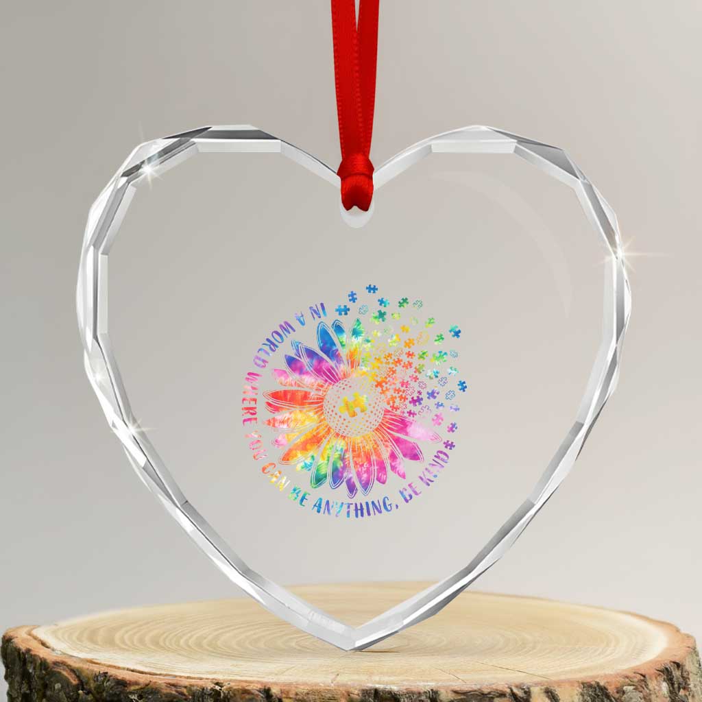 Be Kind Autism Awareness Heart Crystal Glass Ornament Kindness Sunflower Tie Dye Puzzle TS02 Transparent Glass 3'' Heart Print Your Wear