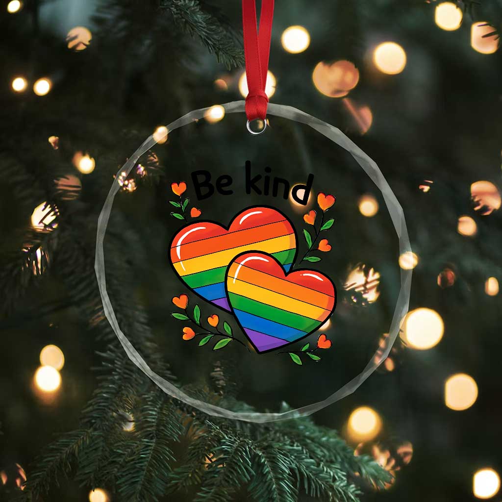 Be Kind Rainbow Heart Crystal Glass Ornament Spread Kindness LGBTQ Love Pride Month TS02 Print Your Wear