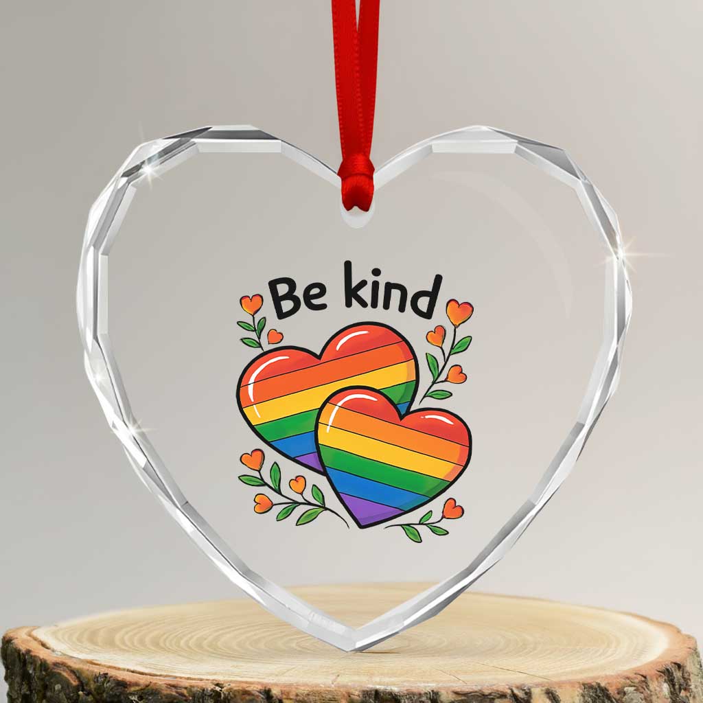 Be Kind Rainbow Heart Heart Crystal Glass Ornament Spread Kindness LGBTQ Love Pride Month TS02 Transparent Glass 3'' Heart Print Your Wear
