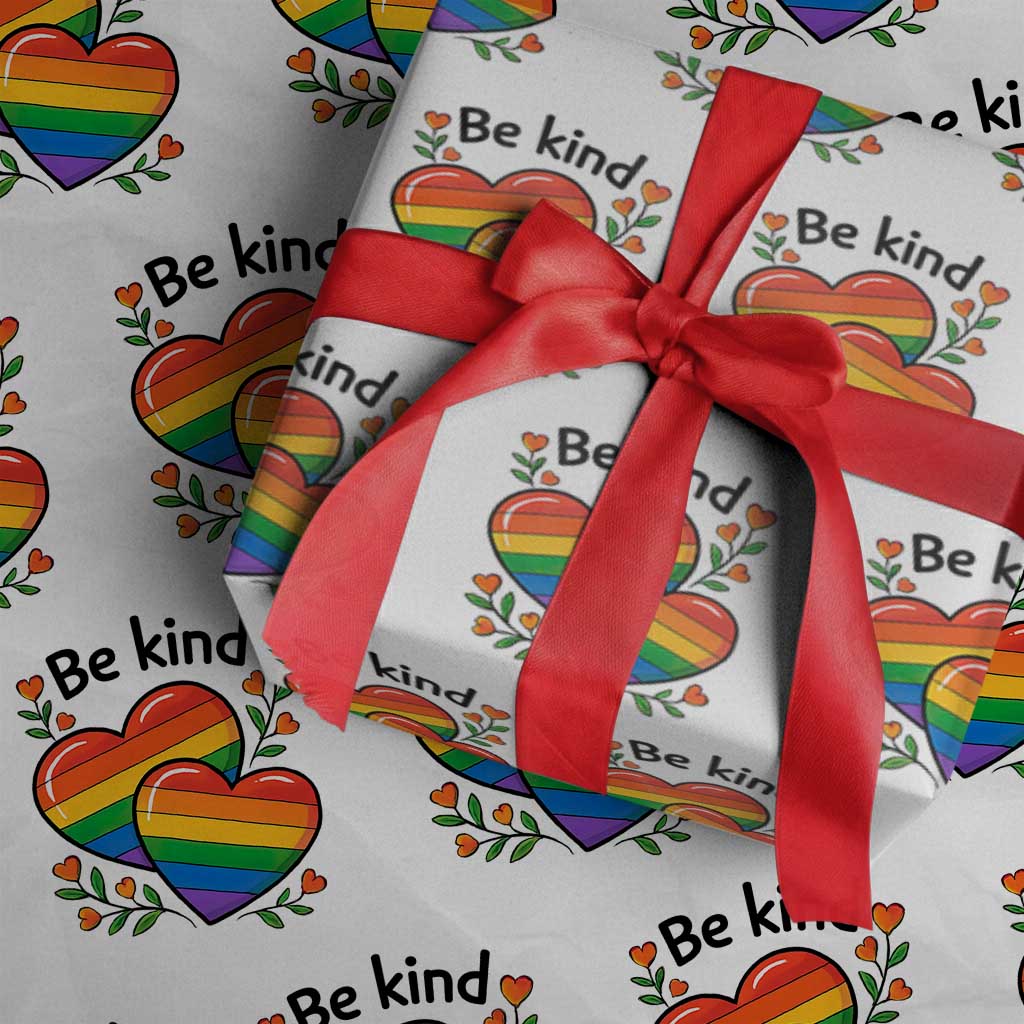 Be Kind Rainbow Heart Wrapping Paper Roll Spread Kindness LGBTQ Love Pride Month TS02 White Print Your Wear