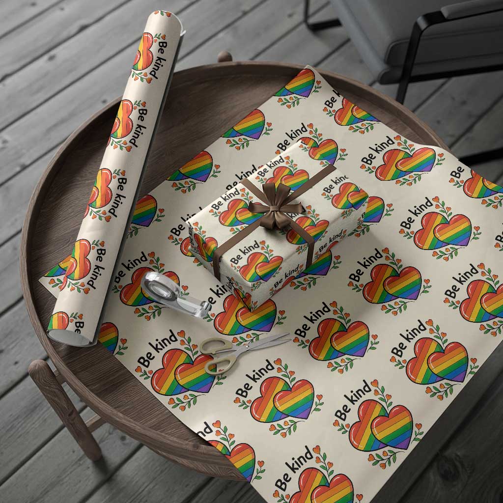 Be Kind Rainbow Heart Wrapping Paper Roll Spread Kindness LGBTQ Love Pride Month TS02 Beige Print Your Wear