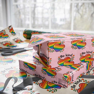 Be Kind Rainbow Heart Wrapping Paper Roll Spread Kindness LGBTQ Love Pride Month TS02 Light Pink Print Your Wear