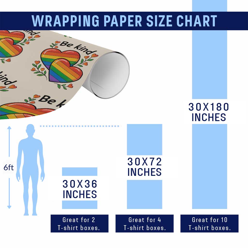 Be Kind Rainbow Heart Wrapping Paper Roll Spread Kindness LGBTQ Love Pride Month TS02 Print Your Wear